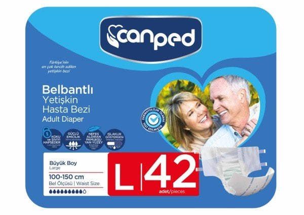 Canped Belbantlı Hasta Bezi Büyük (L) 42 Adet  (7X6)