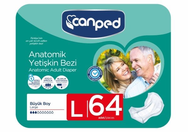 Canped Anatomik Hasta Bezi Büyük (L) 64 Adet (8X8)
