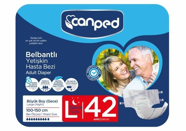 Canped Belbantlı Tekstil Hasta Bezi Gece Büyük (L)  42 Adet (7X6)