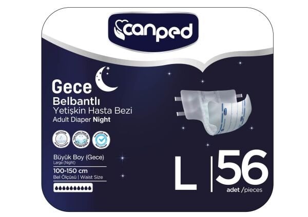 Canped Belbantlı Tekstil Hasta Bezi Gece Büyük (L)  56 Adet (14X4)